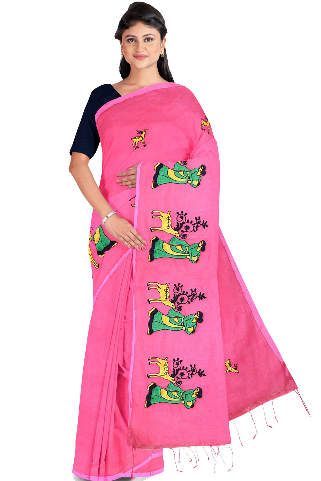 Pink Pure Cotton Urbasi Hand Hand Loom Saree (1117)